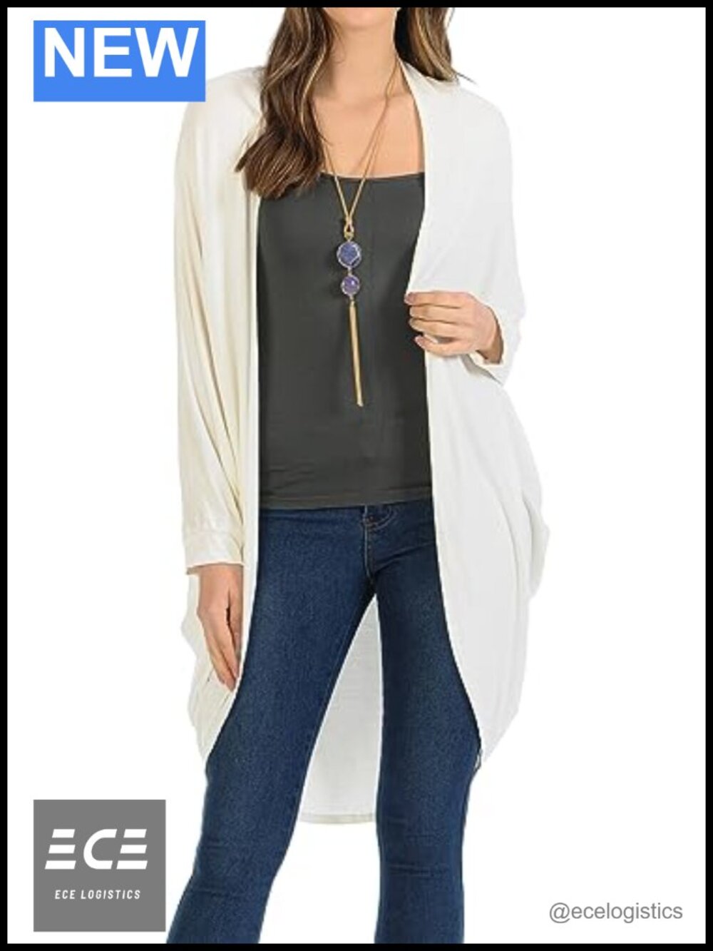 Women's Jersey Batwing Sleeve Cardigan Rayon Spandex Loose Fit Pull-On